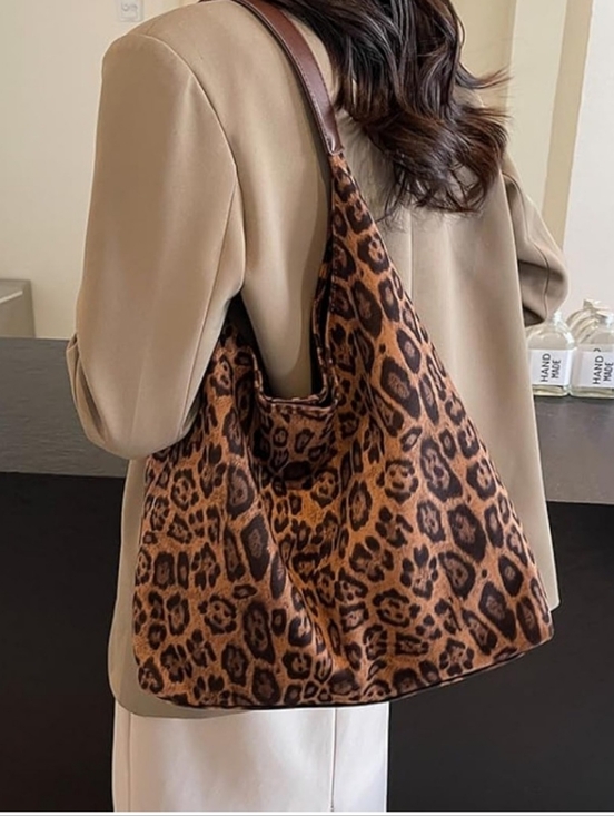 Handbags - Leopard Print Hobo Bag & Matching Makeup Pouch Animal Print Shoulder Purse